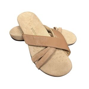 Vionic Zarie Tan Leather Orthotic Slide Sandals Size 10